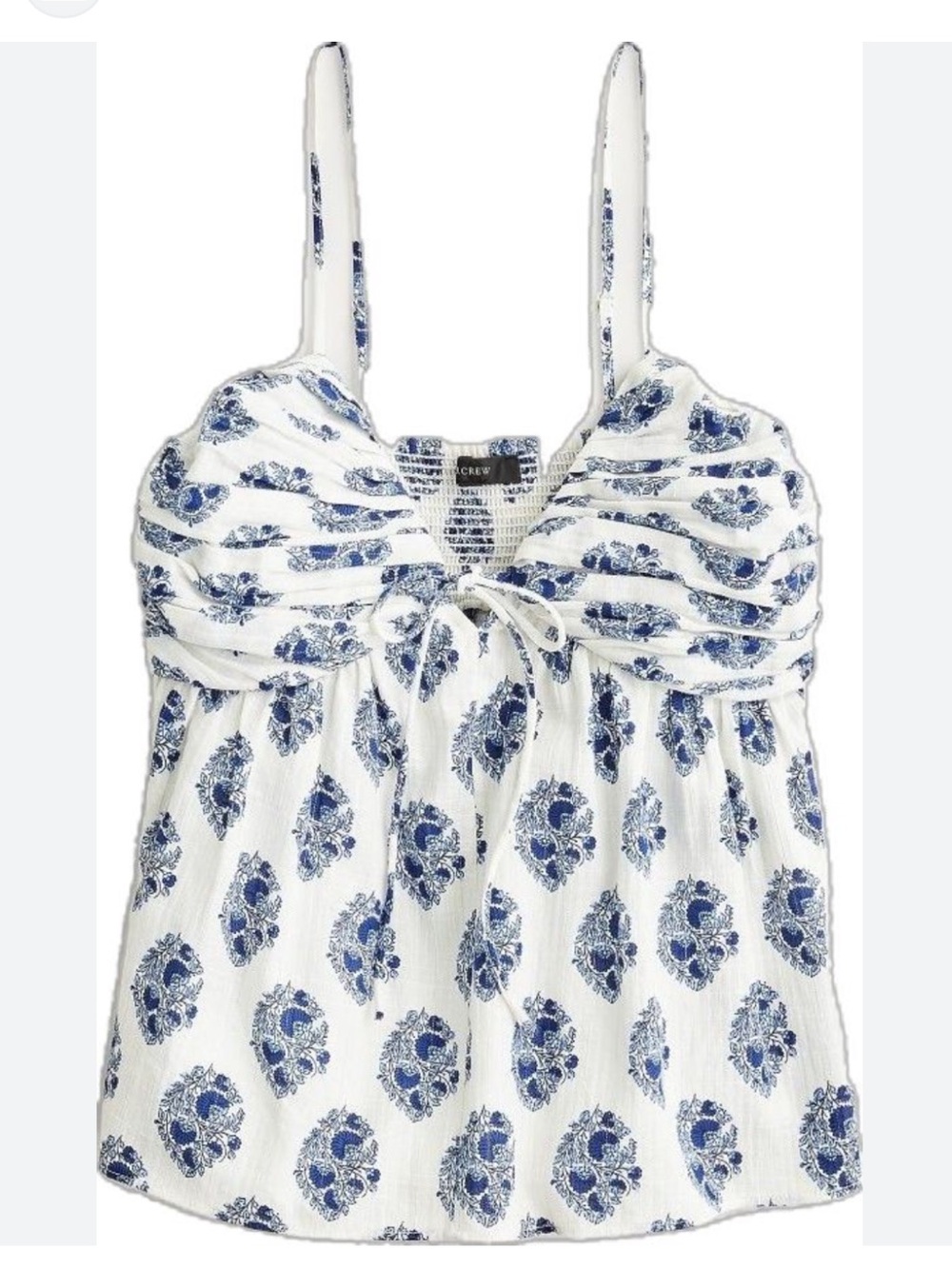 J. Crew White and Navy Printed Spaghetti Strap Top